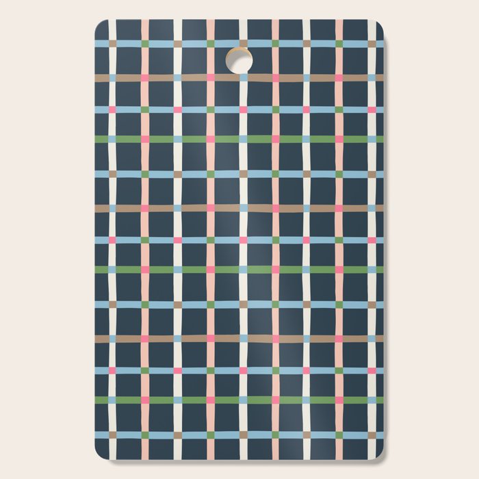 Windowpane Plaid Multicolor on Dark Blue Cutting Board Gallery Image 1