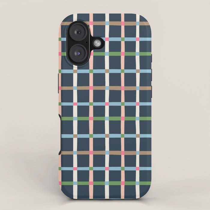 Windowpane Plaid Multicolor on Dark Blue iPhone Case Gallery Image 1