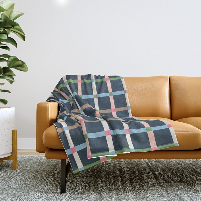 Windowpane Plaid Multicolor on Dark Blue Throw Blanket Gallery Image 1