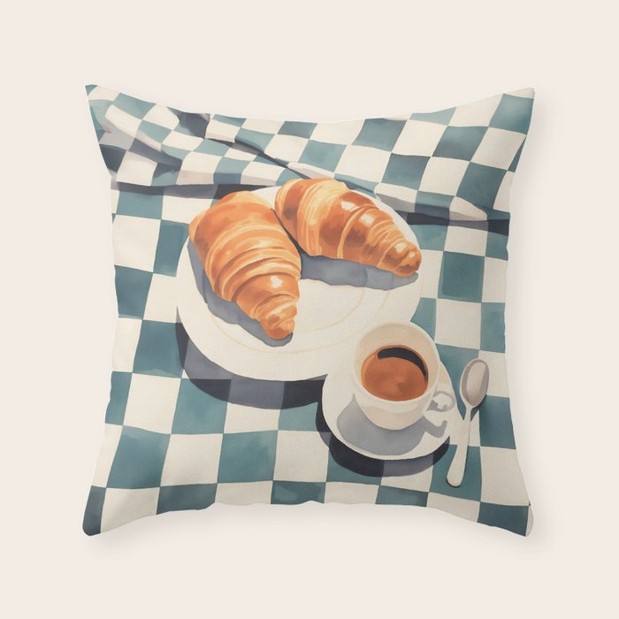 Morning Croissants and Coffee Bliss Throw Pillow Gallery Image 1