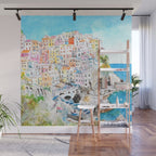 Italy Cinque Terre watercolor painting Wall Mural Gallery Image 1