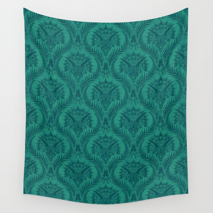 Triceratops Damask - Teal Wall Tapestry Gallery Image 4