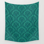 Triceratops Damask - Teal Wall Tapestry Gallery Image 4