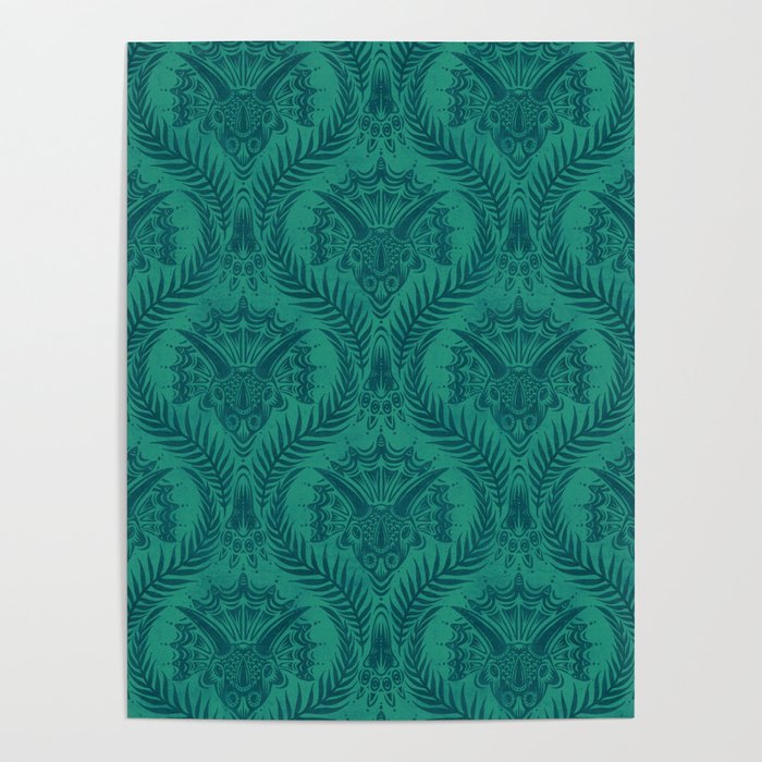 Triceratops Damask - Teal Poster Gallery Image 4