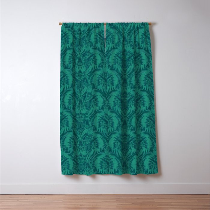Triceratops Damask - Teal Window Curtain Gallery Image 3