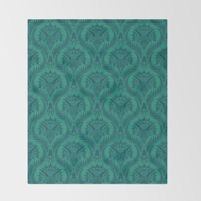 Triceratops Damask - Teal Throw Blanket Gallery Image 2