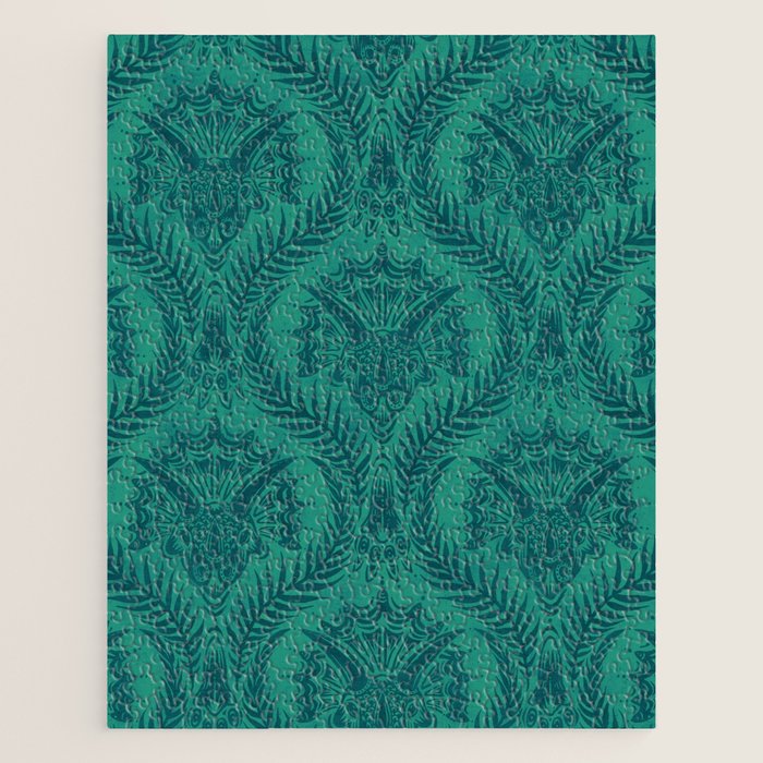 Triceratops Damask - Teal Jigsaw Puzzle Gallery Image 1