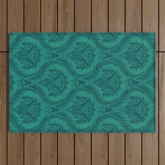 Triceratops Damask - Teal Outdoor Rug Gallery Image 1