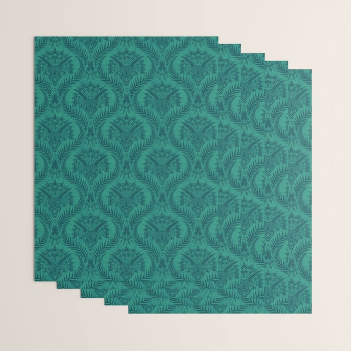 Triceratops Damask - Teal Wrapping Paper Gallery Image 3