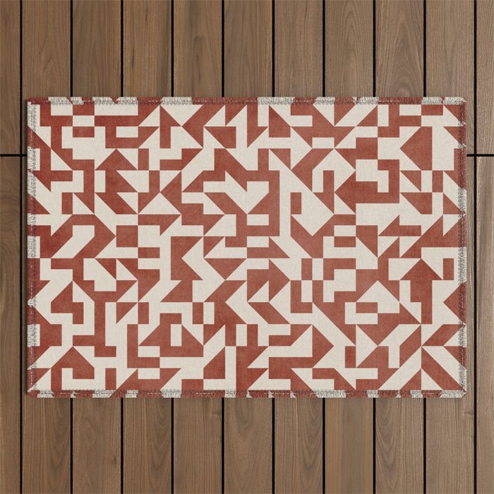 Geometric Abstract Terracotta Modern Original Artwork Outdoor Rug Gallery Image 1