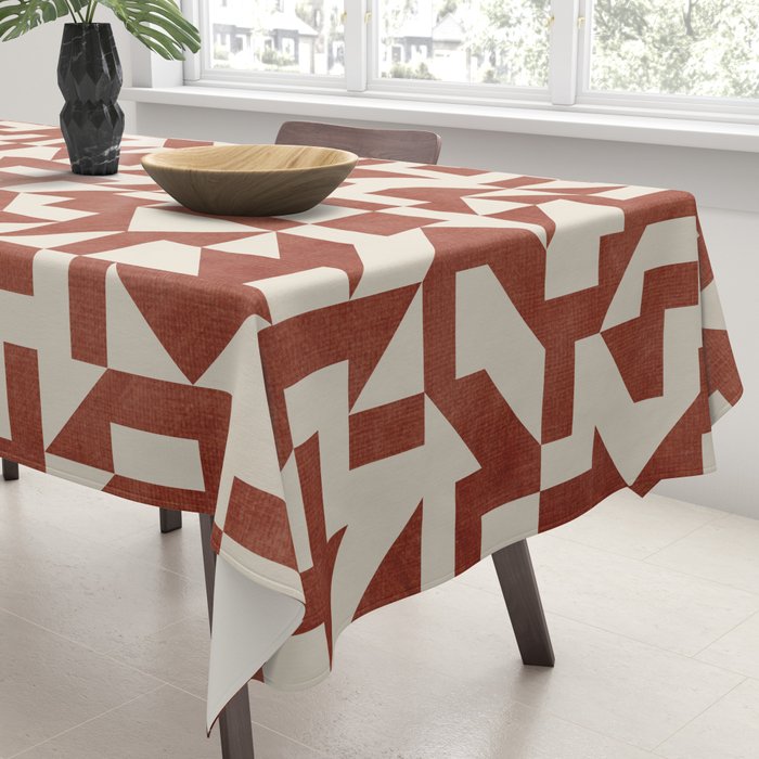 Geometric Abstract Terracotta Modern Original Artwork Tablecloth Gallery Image 3