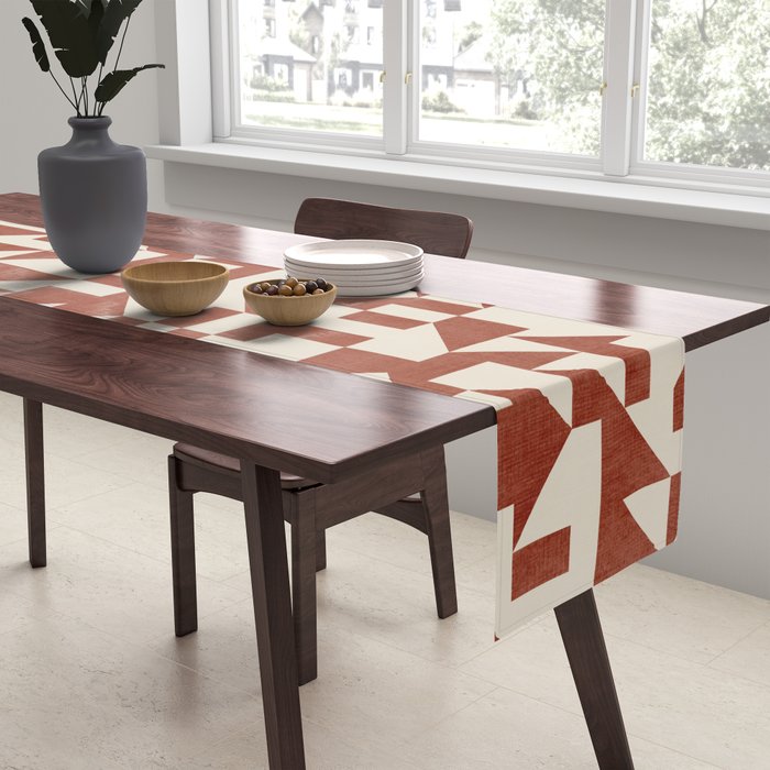 Geometric Abstract Terracotta Modern Original Artwork Table Runner Gallery Image 2