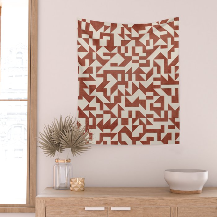 Geometric Abstract Terracotta Modern Original Artwork Wall Tapestry Gallery Image 2