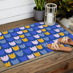 Rows of Tulips in Bloom in Blue & Mustard Yellow Outdoor Rug Gallery Image 2