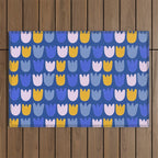 Rows of Tulips in Bloom in Blue & Mustard Yellow Outdoor Rug Gallery Image 1
