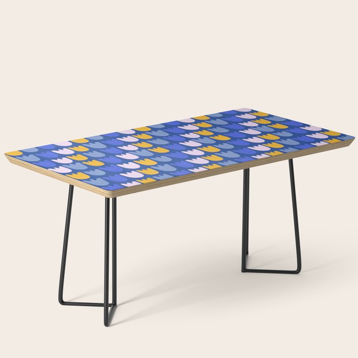 Rows of Tulips in Bloom in Blue & Mustard Yellow Coffee Table Gallery Image 1