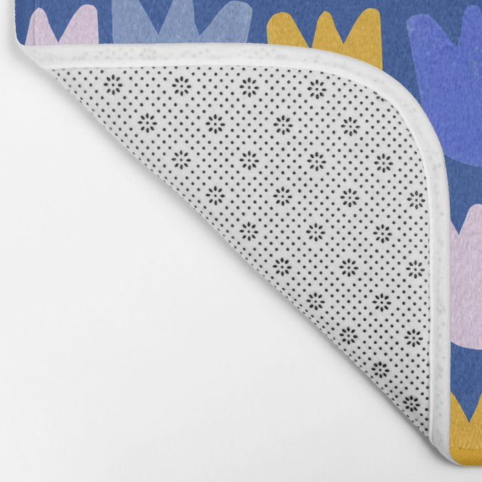 Rows of Tulips in Bloom in Blue & Mustard Yellow Bath Mat Gallery Image 2