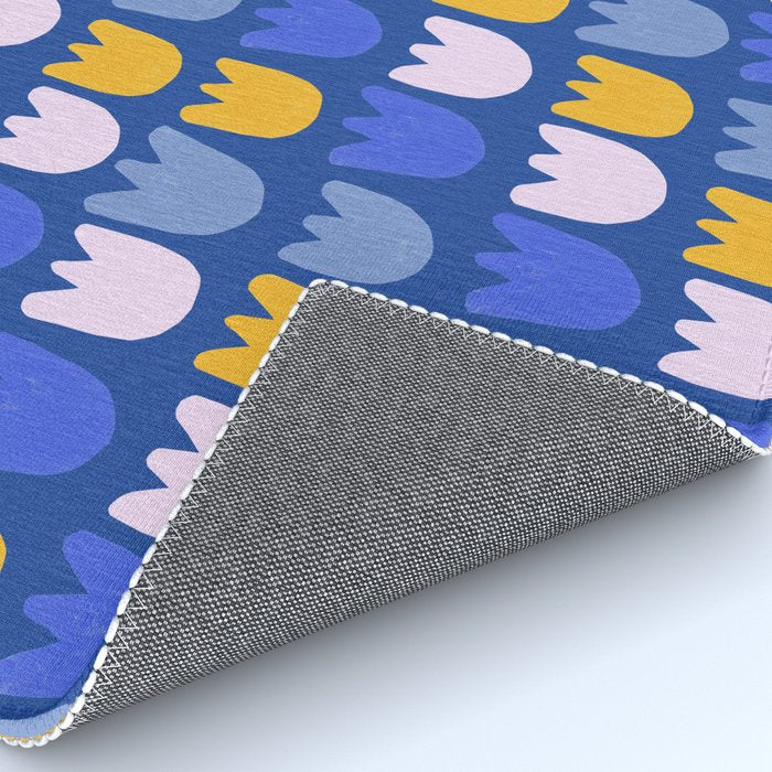 Rows of Tulips in Bloom in Blue & Mustard Yellow Rug Gallery Image 4