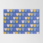 Rows of Tulips in Bloom in Blue & Mustard Yellow Rug Gallery Image 2