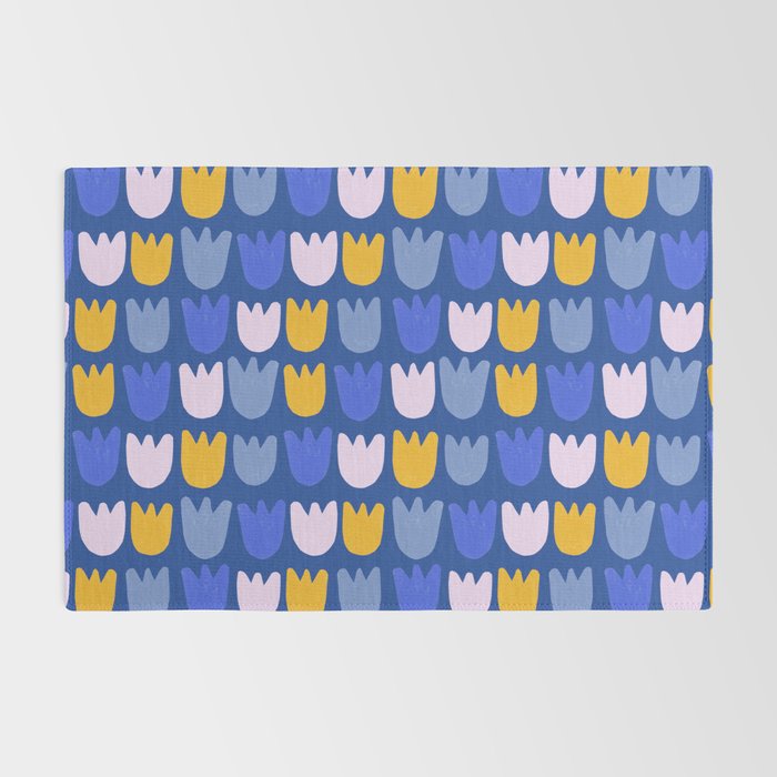 Rows of Tulips in Bloom in Blue & Mustard Yellow Rug Gallery Image 2
