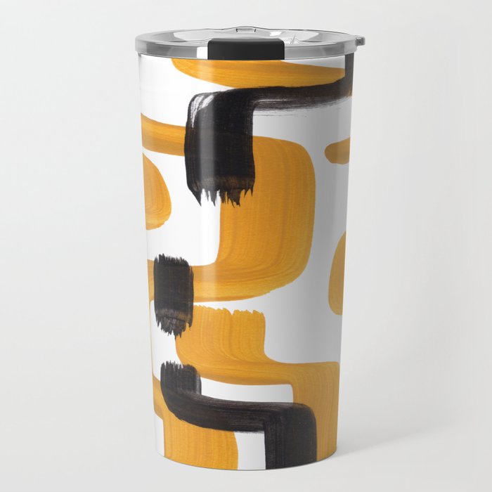 Mid Century Abstract Black & Yellow Fun Pattern 70's Mustard Ripples Lines Retro Style Travel Mug Gallery Image 1