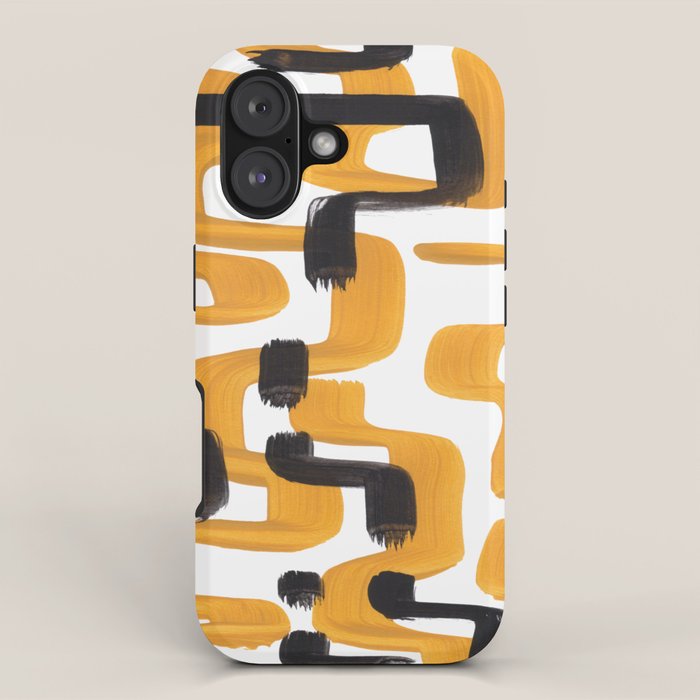 Mid Century Abstract Black & Yellow Fun Pattern 70's Mustard Ripples Lines Retro Style iPhone Case Gallery Image 1
