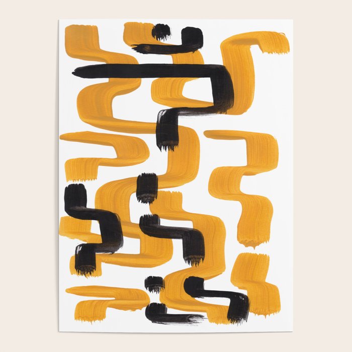 Mid Century Abstract Black & Yellow Fun Pattern 70's Mustard Ripples Lines Retro Style Poster Gallery Image 4