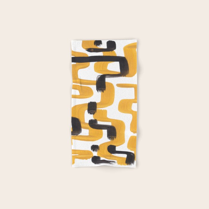 Mid Century Abstract Black & Yellow Fun Pattern 70's Mustard Ripples Lines Retro Style Bath Towel Gallery Image 1