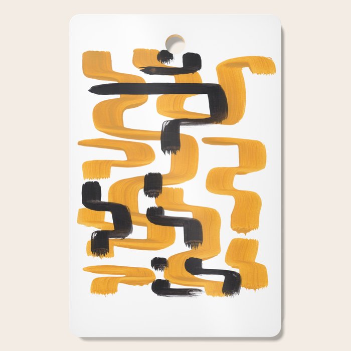 Mid Century Abstract Black & Yellow Fun Pattern 70's Mustard Ripples Lines Retro Style Cutting Board Gallery Image 1