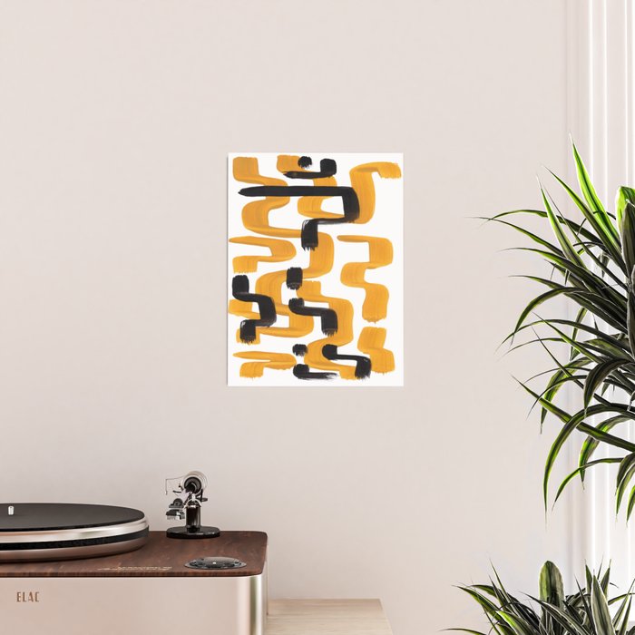 Mid Century Abstract Black & Yellow Fun Pattern 70's Mustard Ripples Lines Retro Style Poster Gallery Image 2
