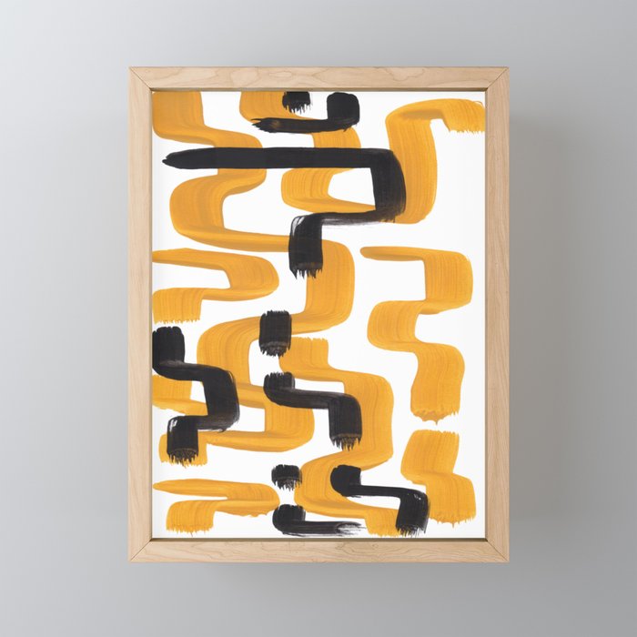 Mid Century Abstract Black & Yellow Fun Pattern 70's Mustard Ripples Lines Retro Style Mini Art Print Gallery Image 1