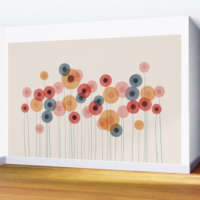 Landscape of flowers and dandelions Wall Mural Gallery Image 2