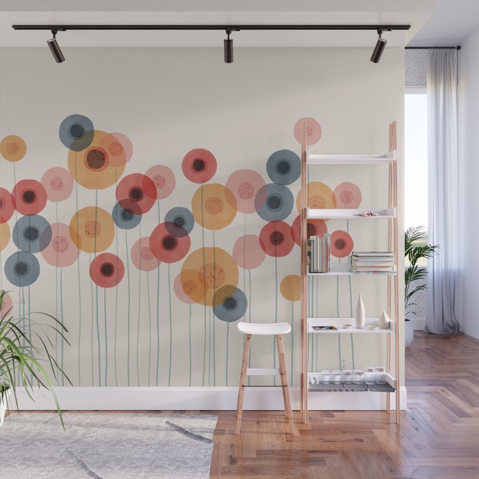Landscape of flowers and dandelions Wall Mural Gallery Image 1