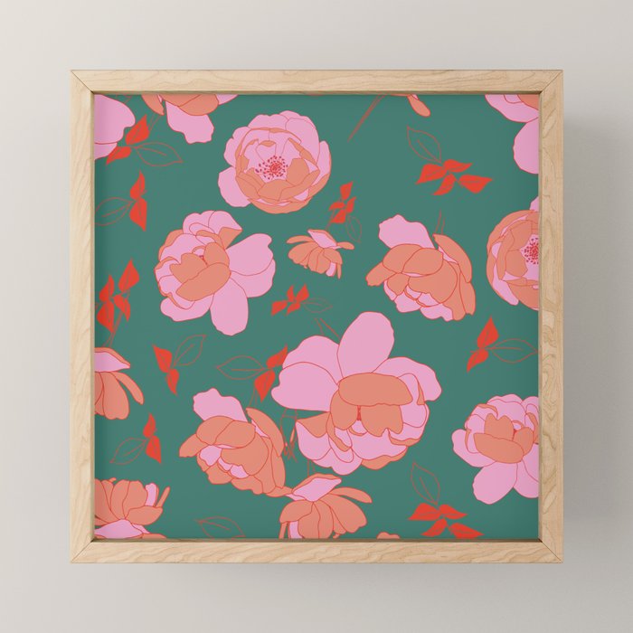 English Roses in Pink and Green Mini Art Print Gallery Image 1