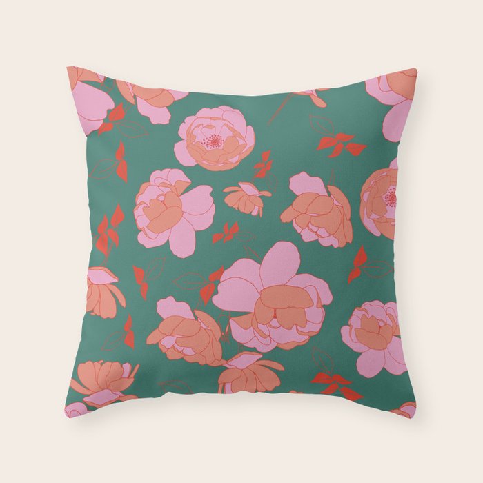 English Roses in Pink and Green Throw Pillow Gallery Image 6