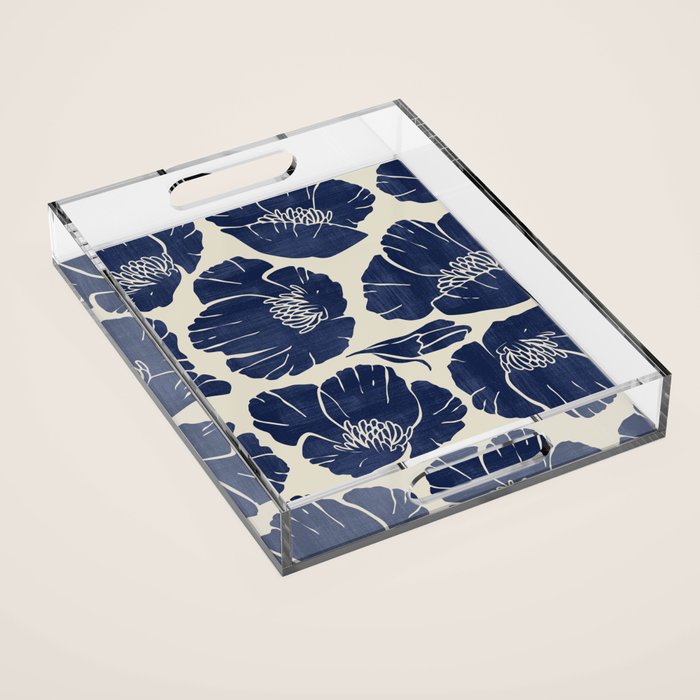Poppies Indigo Acrylic Tray Gallery Image 1