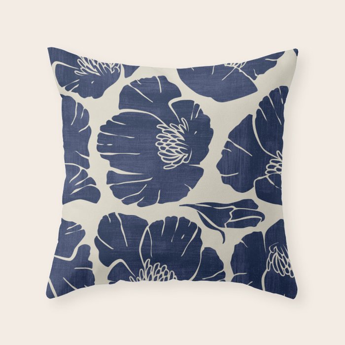 Poppies Indigo Throw Pillow Gallery Image 6