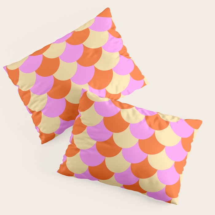 Scale Pattern / Art-deco - Pink, Orange, Cream Pillow Sham Gallery Image 1