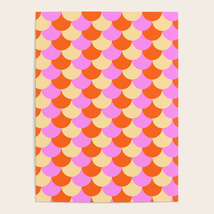 Scale Pattern / Art-deco - Pink, Orange, Cream Poster Gallery Image 4