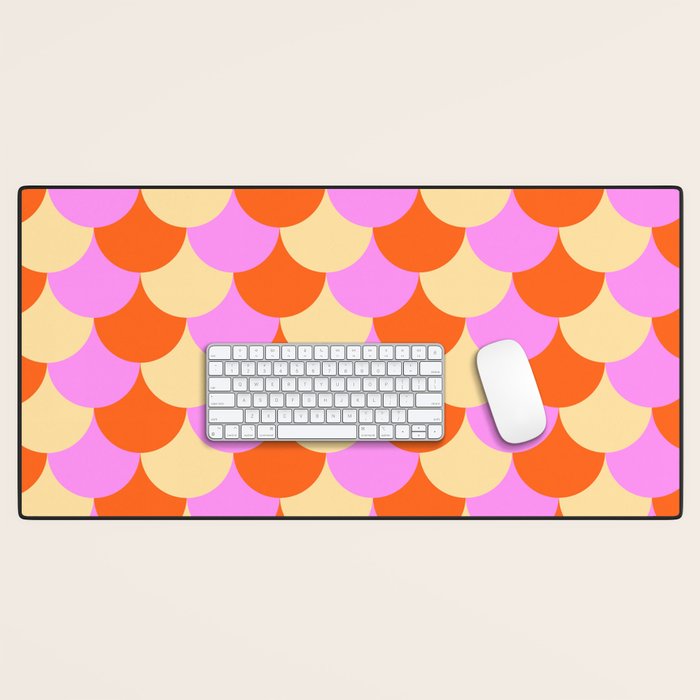 Scale Pattern / Art-deco - Pink, Orange, Cream Desk Mat Gallery Image 1