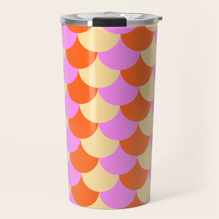 Scale Pattern / Art-deco - Pink, Orange, Cream Travel Mug Gallery Image 1