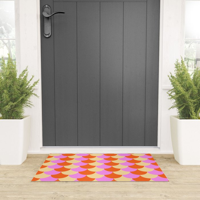 Scale Pattern / Art-deco - Pink, Orange, Cream Welcome Mat Gallery Image 3
