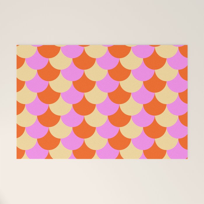 Scale Pattern / Art-deco - Pink, Orange, Cream Welcome Mat Gallery Image 1