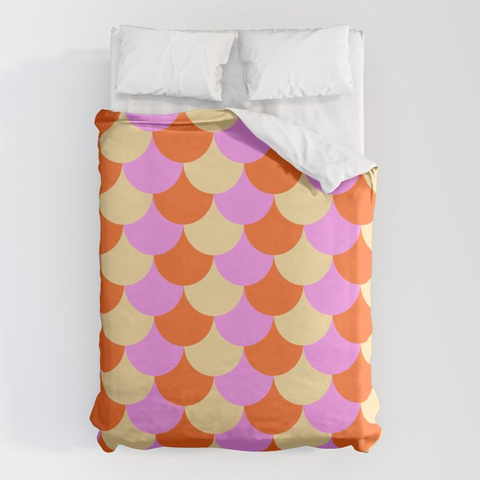 Scale Pattern / Art-deco - Pink, Orange, Cream Duvet Cover Gallery Image 1