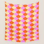 Scale Pattern / Art-deco - Pink, Orange, Cream Wall Tapestry Gallery Image 4