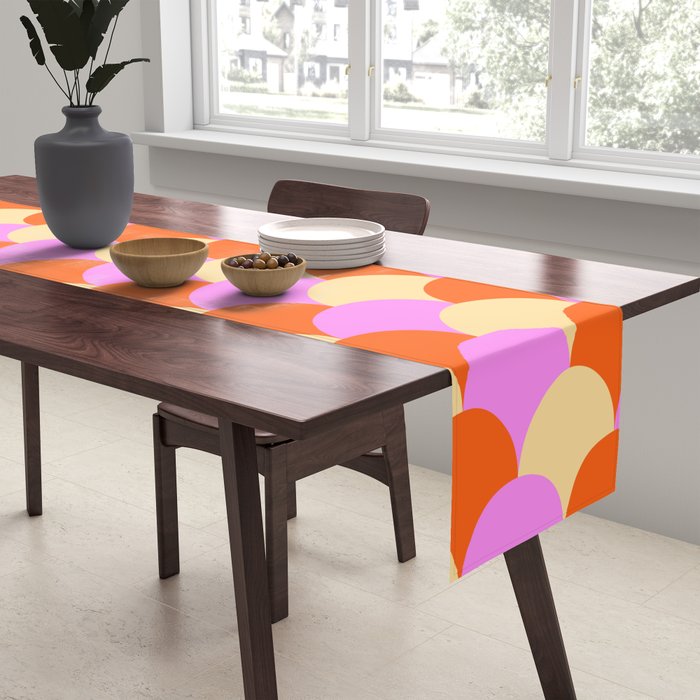 Scale Pattern / Art-deco - Pink, Orange, Cream Table Runner Gallery Image 2