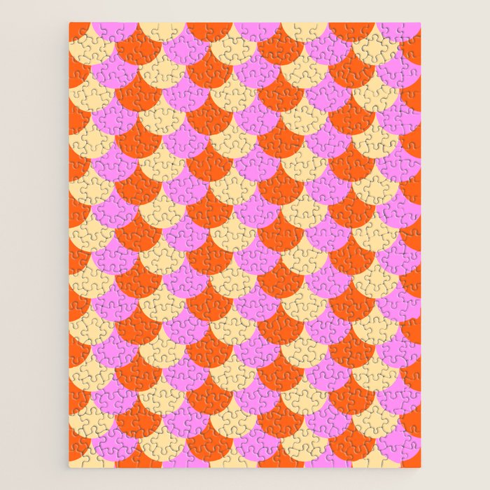 Scale Pattern / Art-deco - Pink, Orange, Cream Jigsaw Puzzle Gallery Image 1
