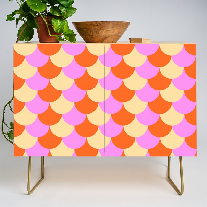 Scale Pattern / Art-deco - Pink, Orange, Cream Credenza Gallery Image 1