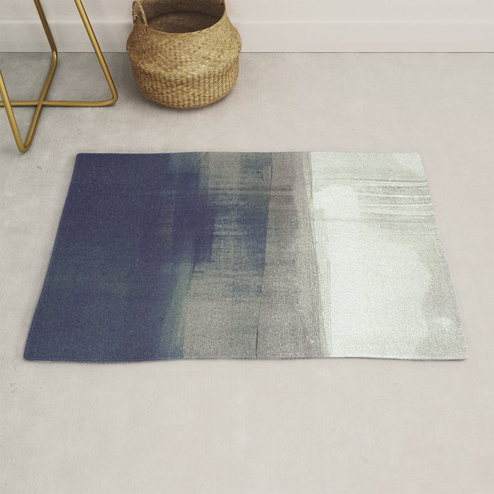 Navy Blue and Grey Minimalist Abstract Landscape Rug Gallery Image 1