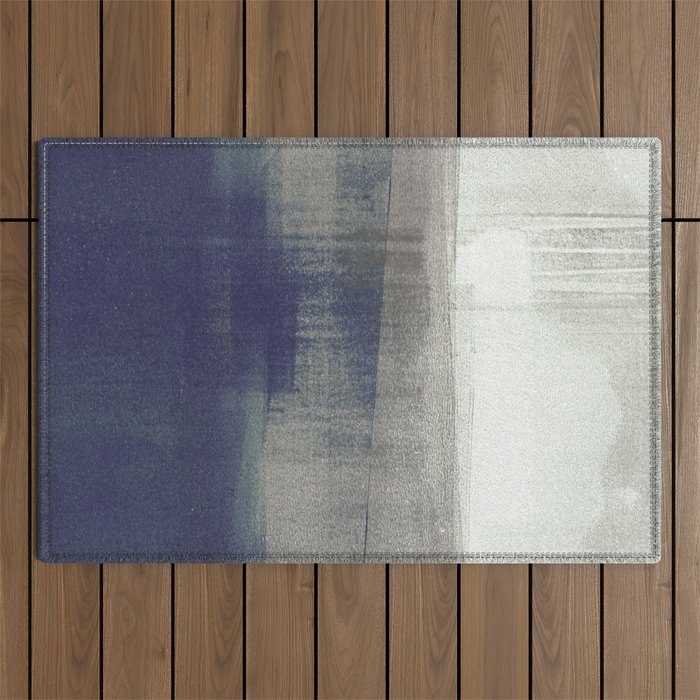 Navy Blue and Grey Minimalist Abstract Landscape Outdoor Rug Gallery Image 1